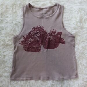 Strawberry Print Women's Crop Top - Tan